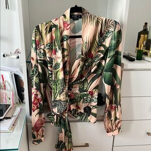 PatBO Floral Tropical Wrap Top sz XS